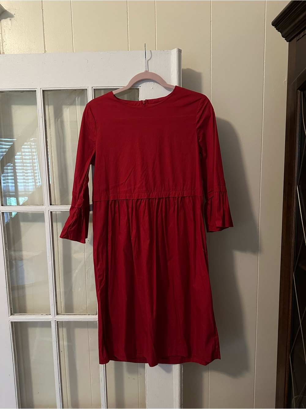 Women's Red 3/4 Fluted Sleeve Midi Dress (12)
